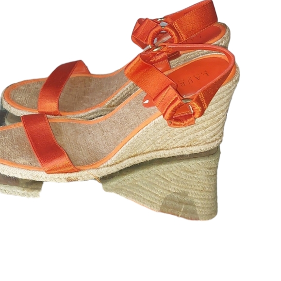 RALPH LAUREN Ilene Braided Espadrilles With Orange Elastic Straps Sz 11B - Picture 3 of 5